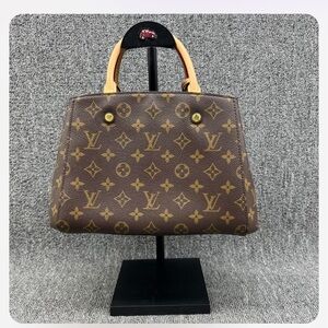 Louis Vuitton Brown Satchel with Monogram Canvas and Gold Hardware